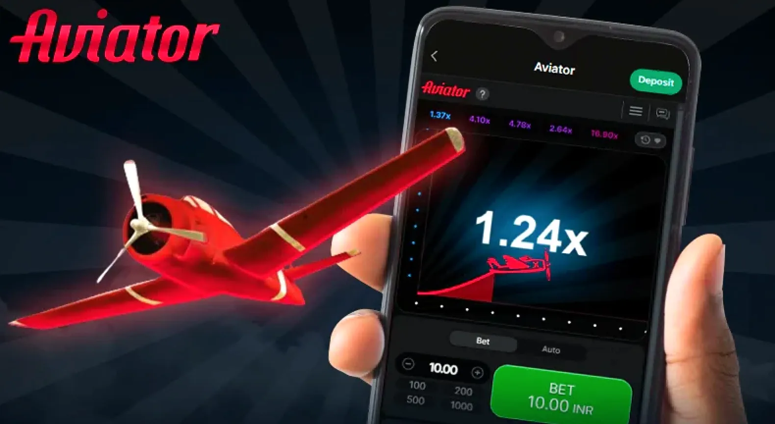 The Aviator game interface with multiplier and game controls